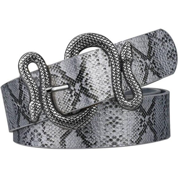 ⚡silver Snake Belt for Women Faux Leather Fashion Belt for Jeans and Dresses - Picture 1 of 5